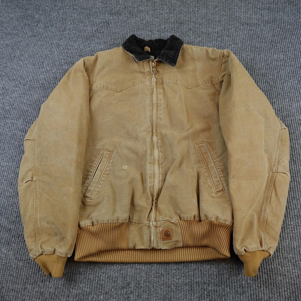 Carhartt Santa Fe Jacket Mens L Brown Canvas Quilted Insulated Workwear J14 CML